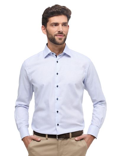 Eterna Eterna modern fit overhemd lichtblauw structuur