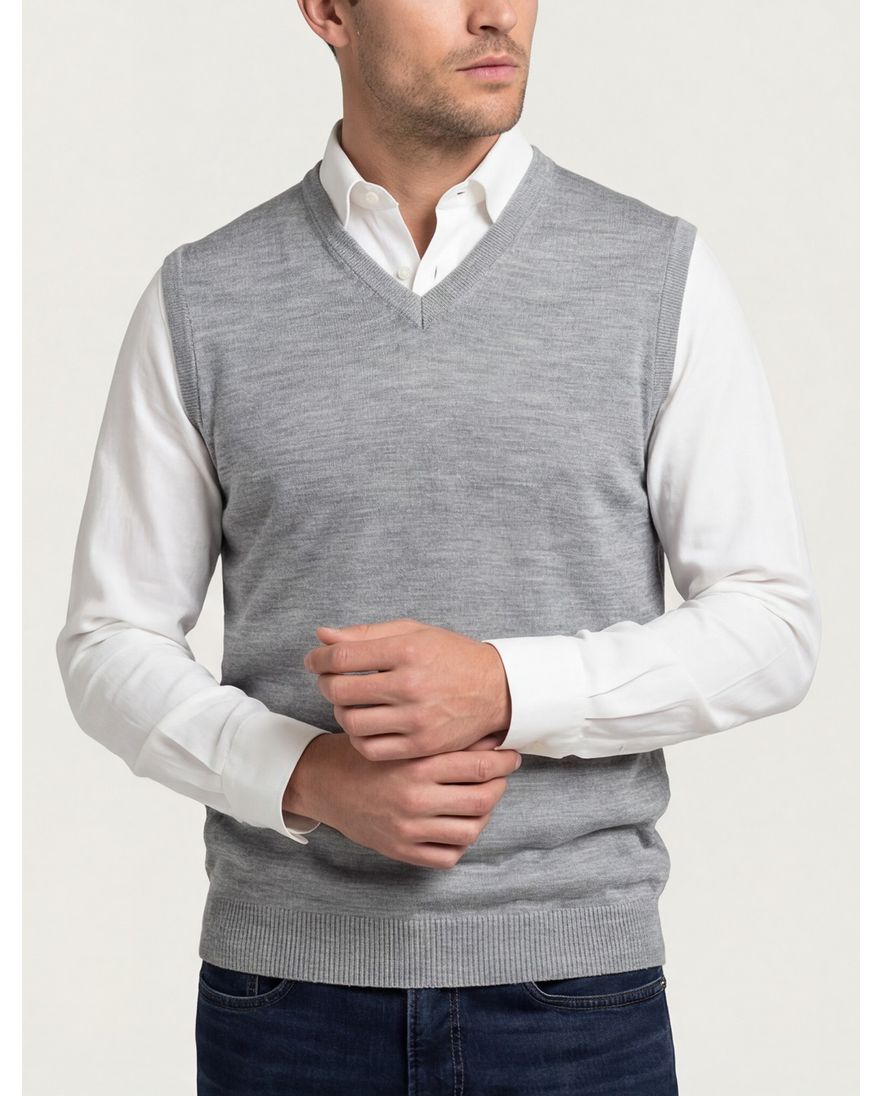 Maerz slipover grijs melange classic fit merinowol