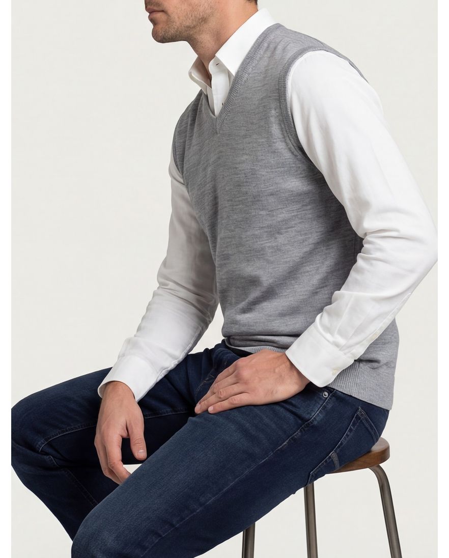 Maerz slipover grijs melange classic fit merinowol