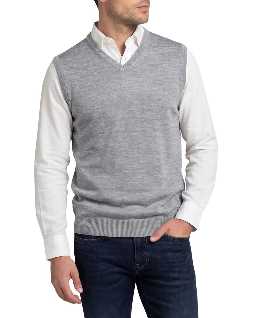 Maerz slipover grijs melange classic fit merinowol