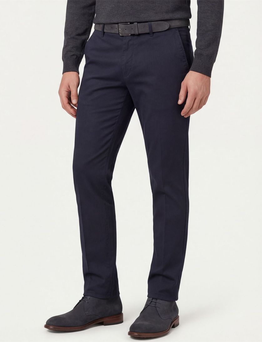 M.E.N.S. broek donkerblauw effen katoen