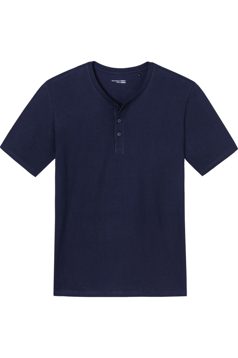 Navy pyjamashirt Schiesser korte mouw Mix & Relax