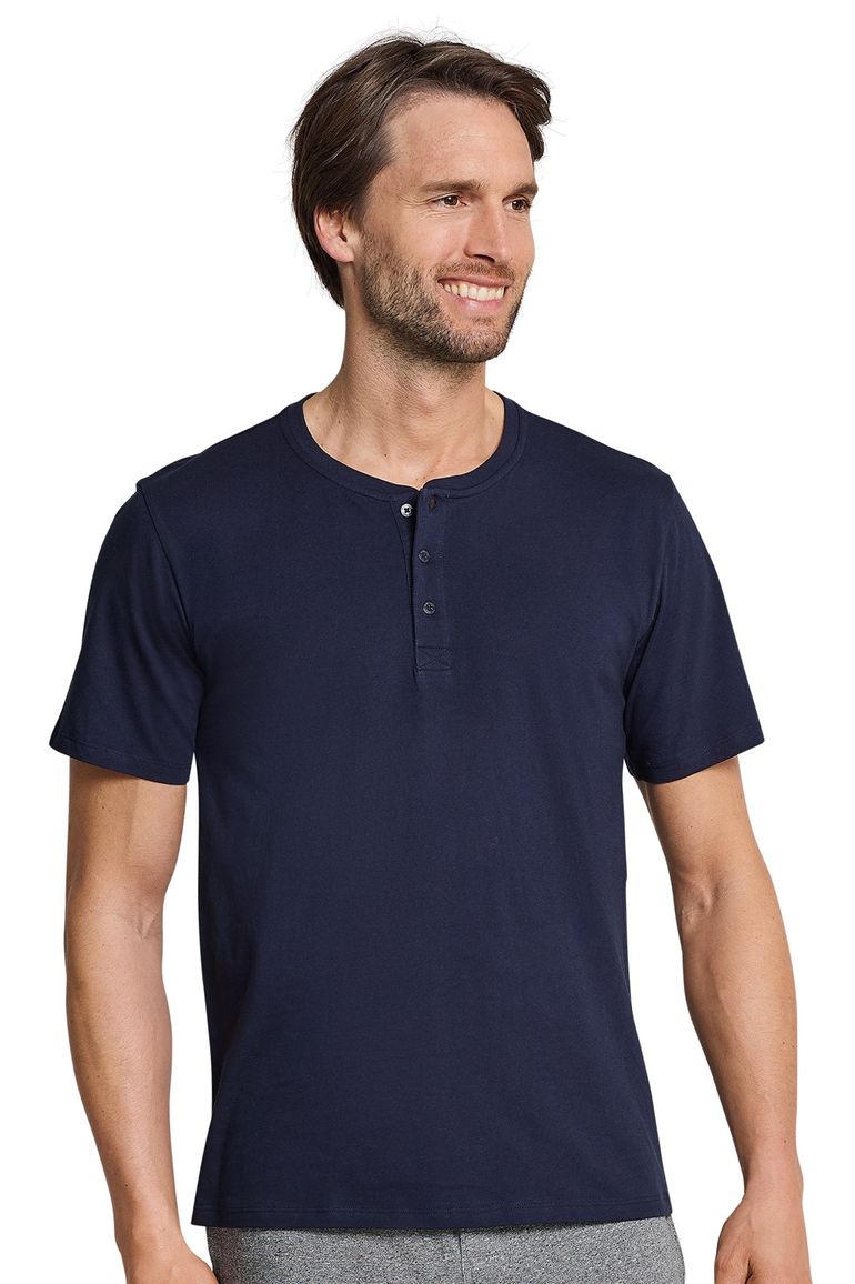 Navy pyjamashirt Schiesser korte mouw Mix & Relax