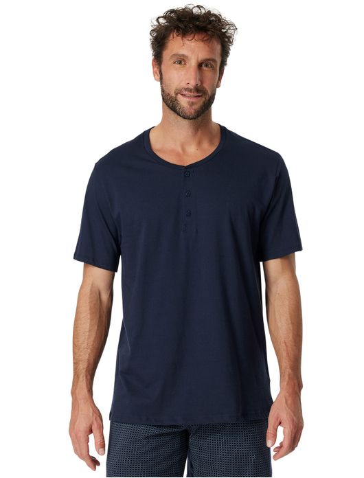 Navy pyjamashirt Schiesser korte mouw Mix & Relax