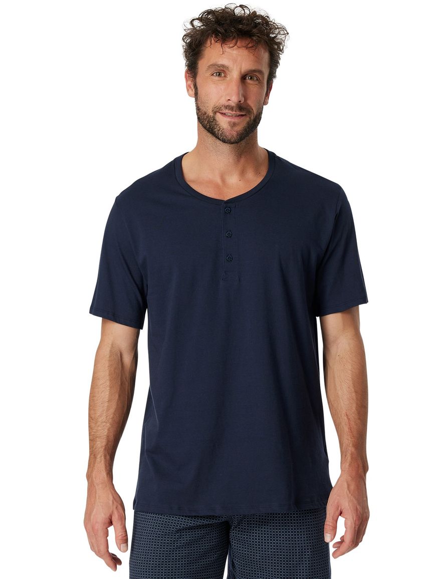 Navy pyjamashirt Schiesser korte mouw Mix & Relax