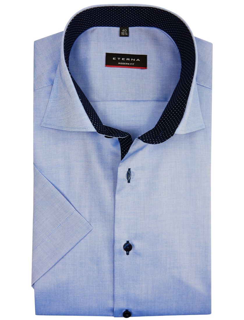 Eterna overhemd korte mouw Modern Fit blauw effen katoen normale fit