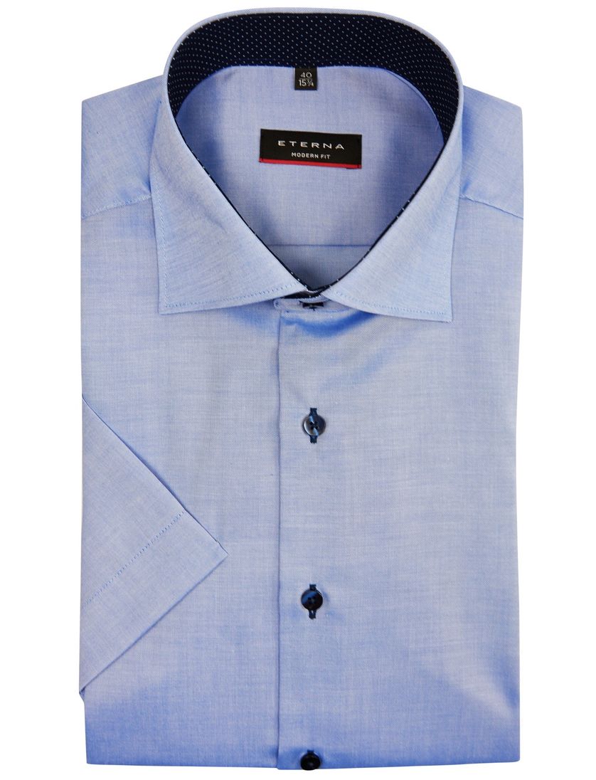 Eterna overhemd korte mouw Modern Fit blauw effen katoen normale fit