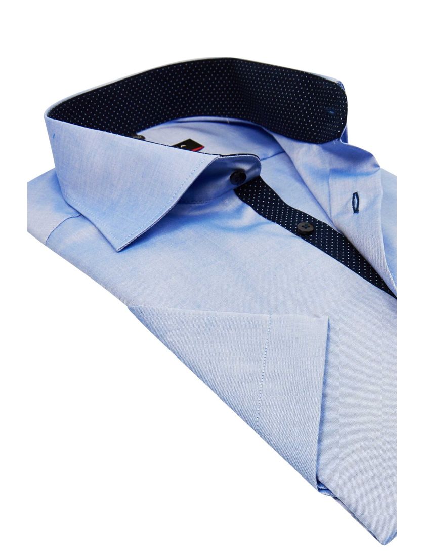 Eterna overhemd korte mouw Modern Fit blauw effen katoen normale fit