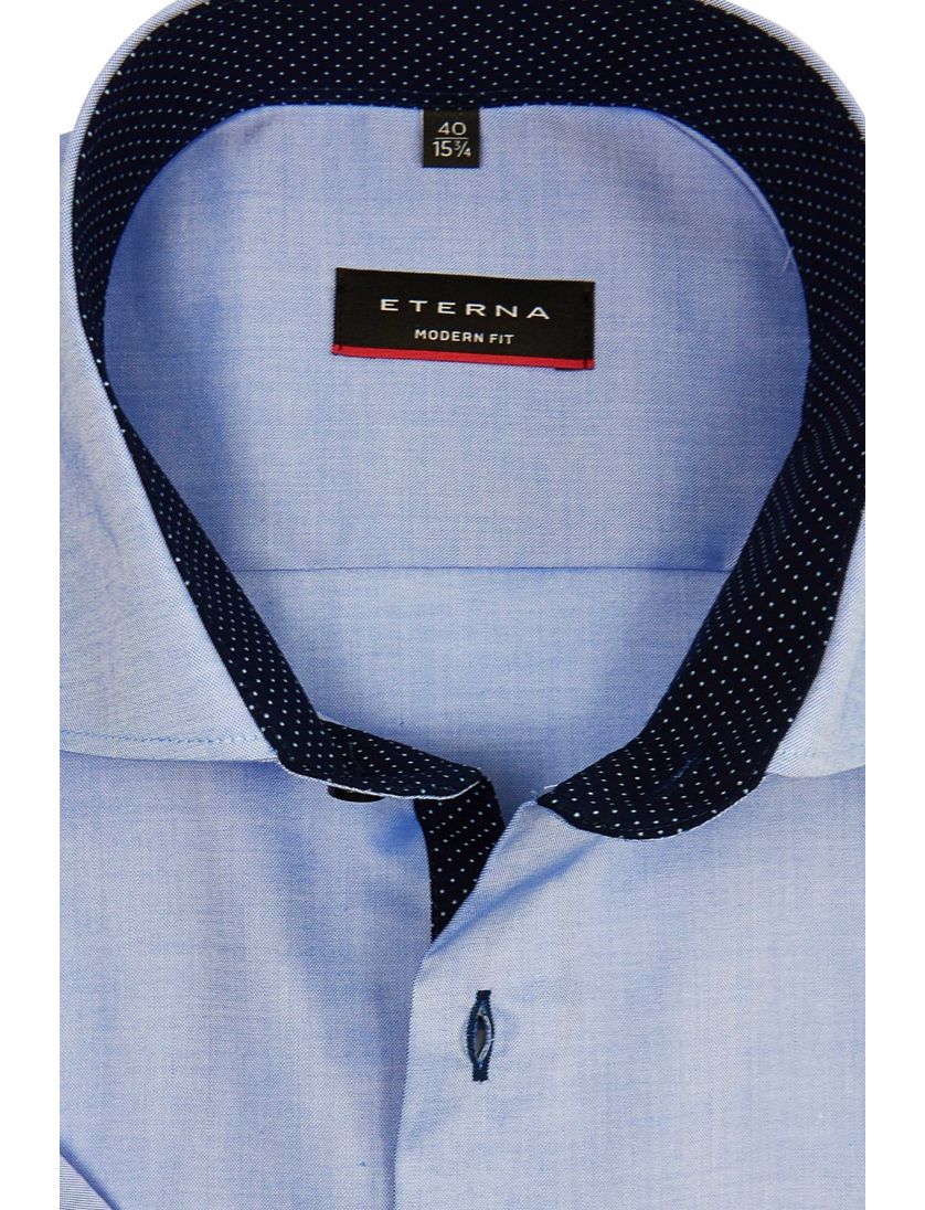 Eterna overhemd korte mouw Modern Fit blauw effen katoen normale fit