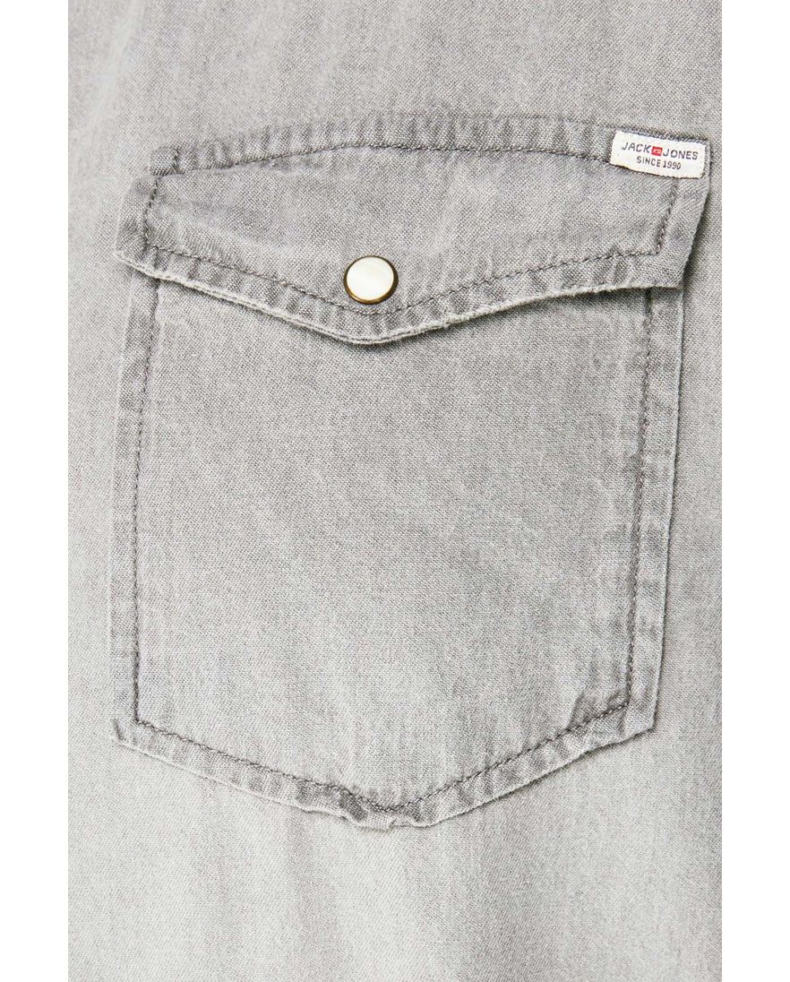 Jack & Jones casual overhemd Plus Size wijde fit grijs effen denim