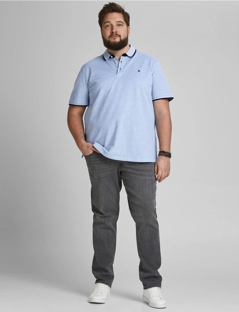 Jack & Jones polo Plus Size blauw effen katoen wijde fit