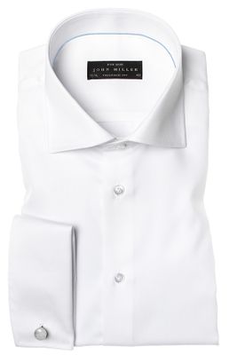 John Miller John Miller overhemd mouwlengte 7 wit effen dubbele manchet