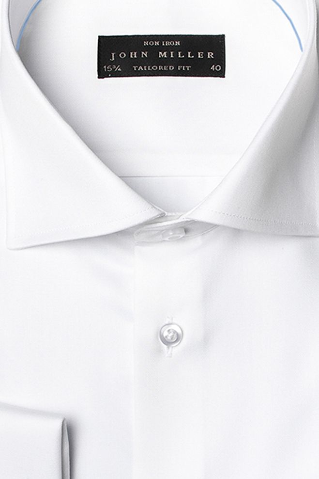 John Miller overhemd mouwlengte 7 wit effen dubbele manchet