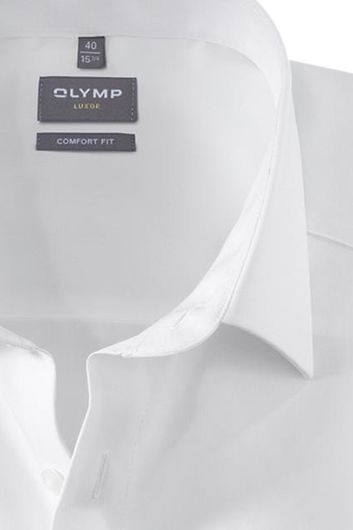 overhemd mouwlengte 7 Olymp Luxor Comfort Fit wit effen katoen wijde fit 