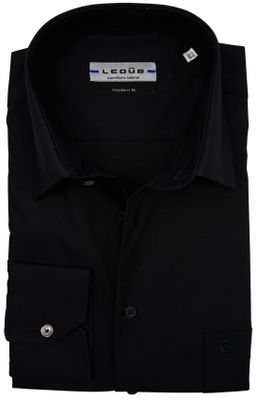 Ledub Ledub overhemd zwart modern fit comfort blend