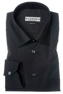 Ledub Ledub zakelijk overhemd zwart Modern Fit