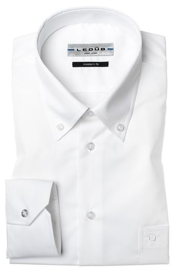 Ledub shirt wit strijkvrij button-down boord