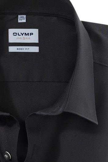 overhemd mouwlengte 7 Olymp Level Five zwart effen katoen extra slim fit 