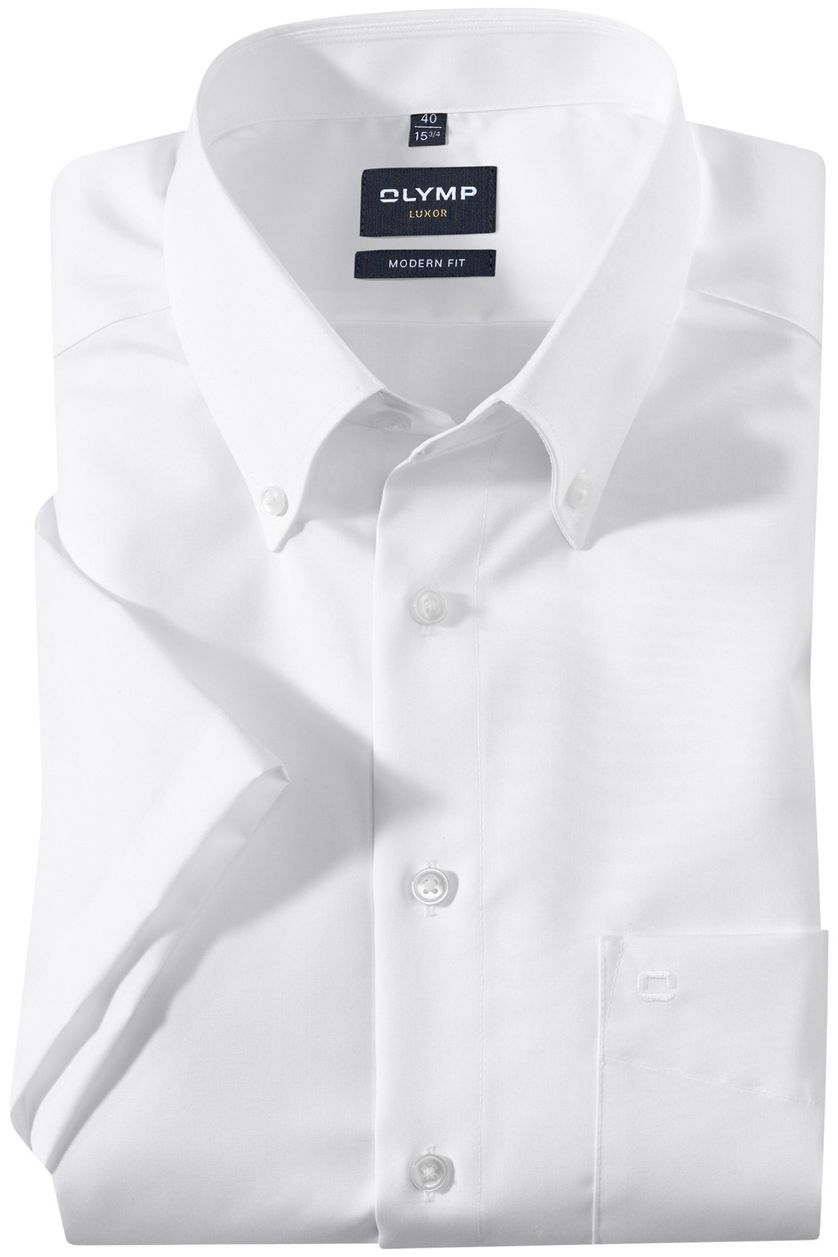 Olymp overhemd strijkvrij korte mouw Luxor Modern Fit wit effen katoen