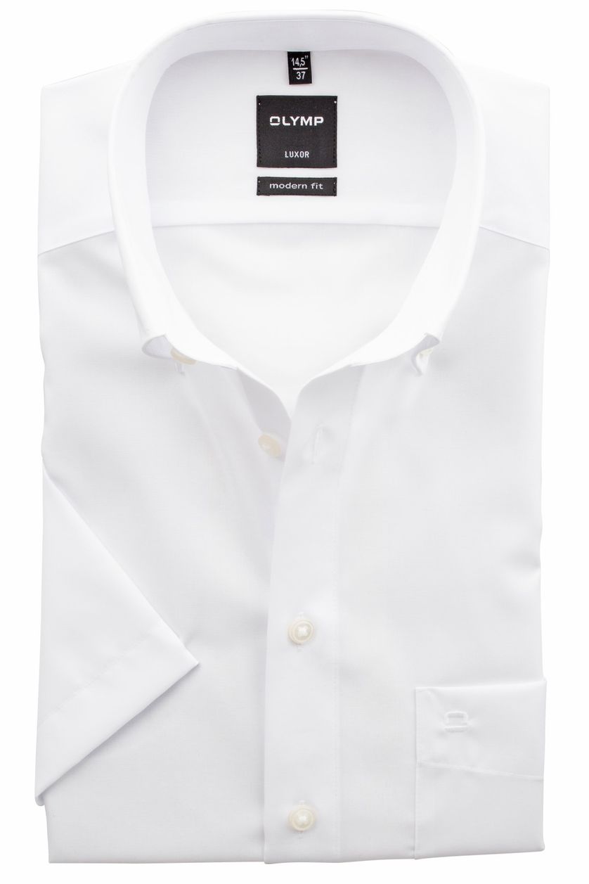 Olymp overhemd strijkvrij korte mouw Luxor Modern Fit wit effen katoen