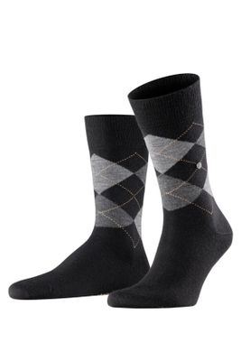 Burlington Burlington Edinburgh sokken wol zwart/grijs gerruit wol