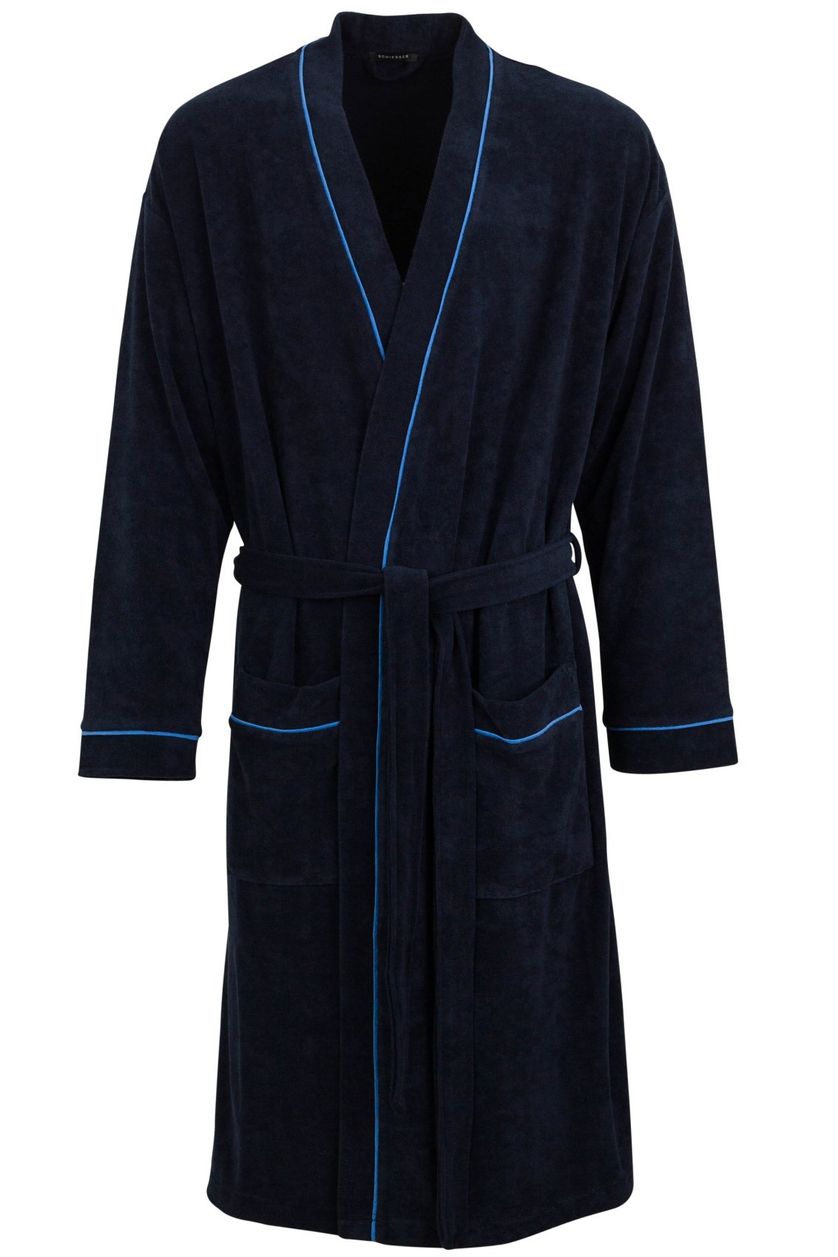 Schiesser badjas donkerblauw blauwe piping