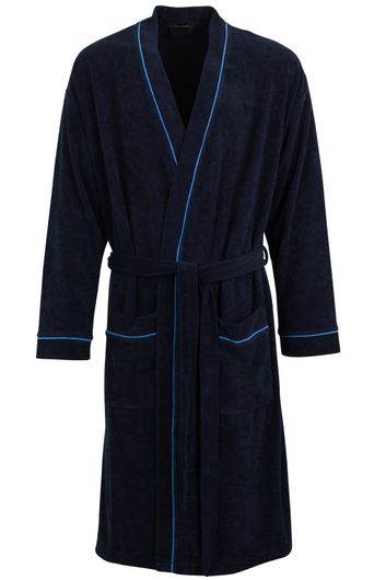 Schiesser badjas donkerblauw Original Classics blauwe piping