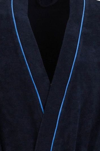 Schiesser badjas donkerblauw Original Classics blauwe piping
