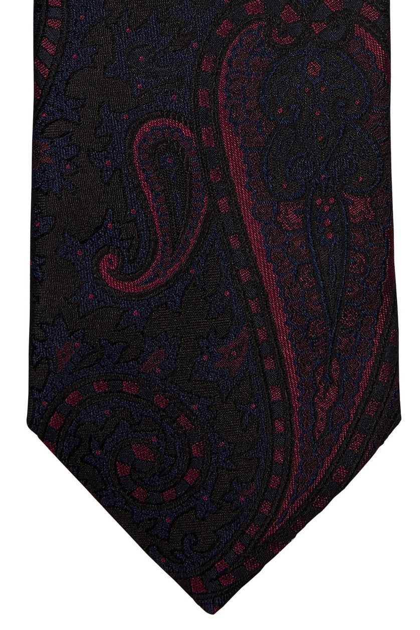 Profuomo stropdas zwart roze paisleymotief zijde