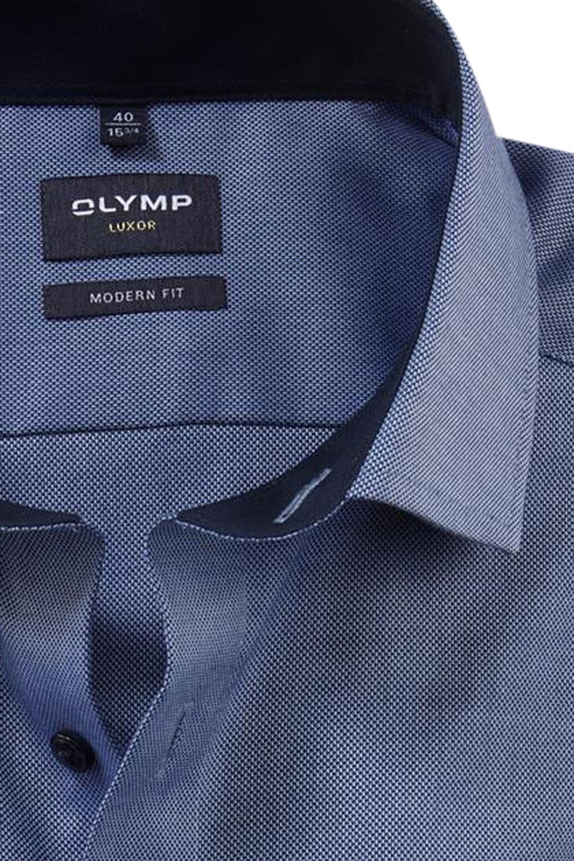 Olymp modern fit overhemd blauw structuur non iron
