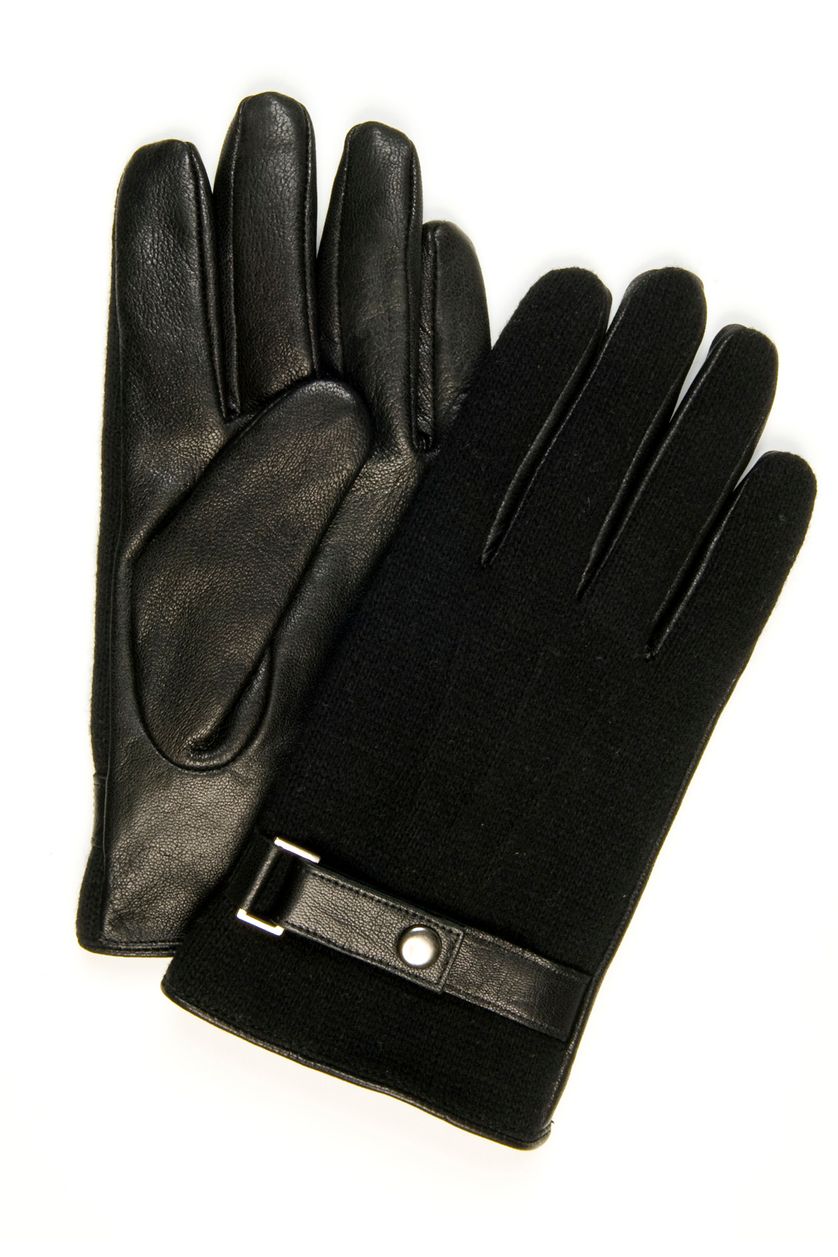 Profuomo gebreide handschoen met geitenleer zwart
