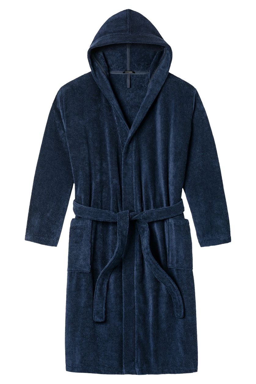 Schiesser Essentials badjas met capuchon donkerblauw