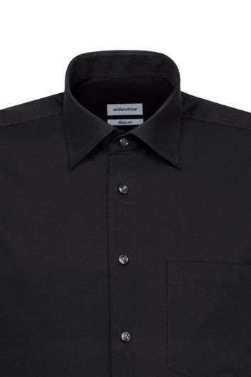overhemd korte mouw Seidensticker zwart effen katoen normale fit 