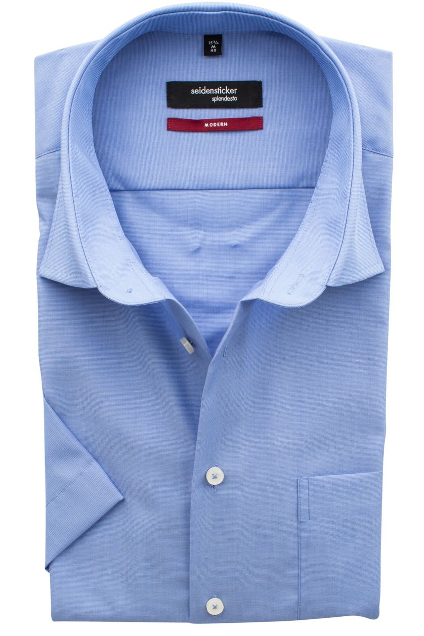Overhemd Seidensticker korte mouw blauw non iron