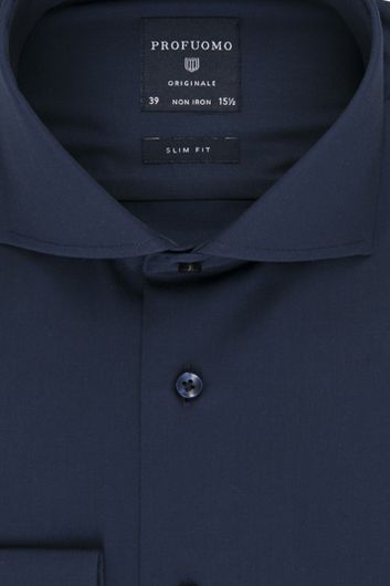 Profuomo slim fit overhemd navy strijkvrij