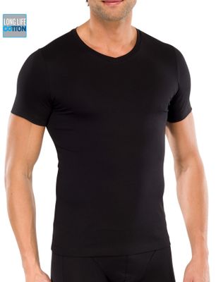 Schiesser 5=4 Schiesser Long Life cotton t-shirt zwart v-hals