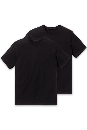 5=4 Schiesser Essentials t-shirt zwart ronde hals 2-pack