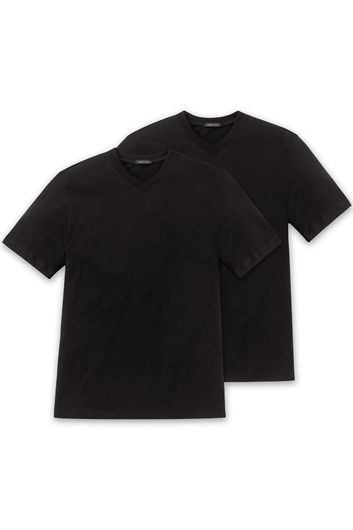 5=4 T-shirt Schiesser zwart v-hals 2-pack
