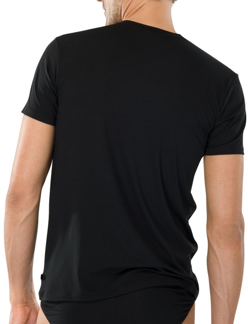 Schiesser t-shirt v-hals 2-pack zwart uni