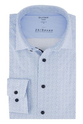 Olymp Lichtblauw OLYMP overhemd print strijkvrij