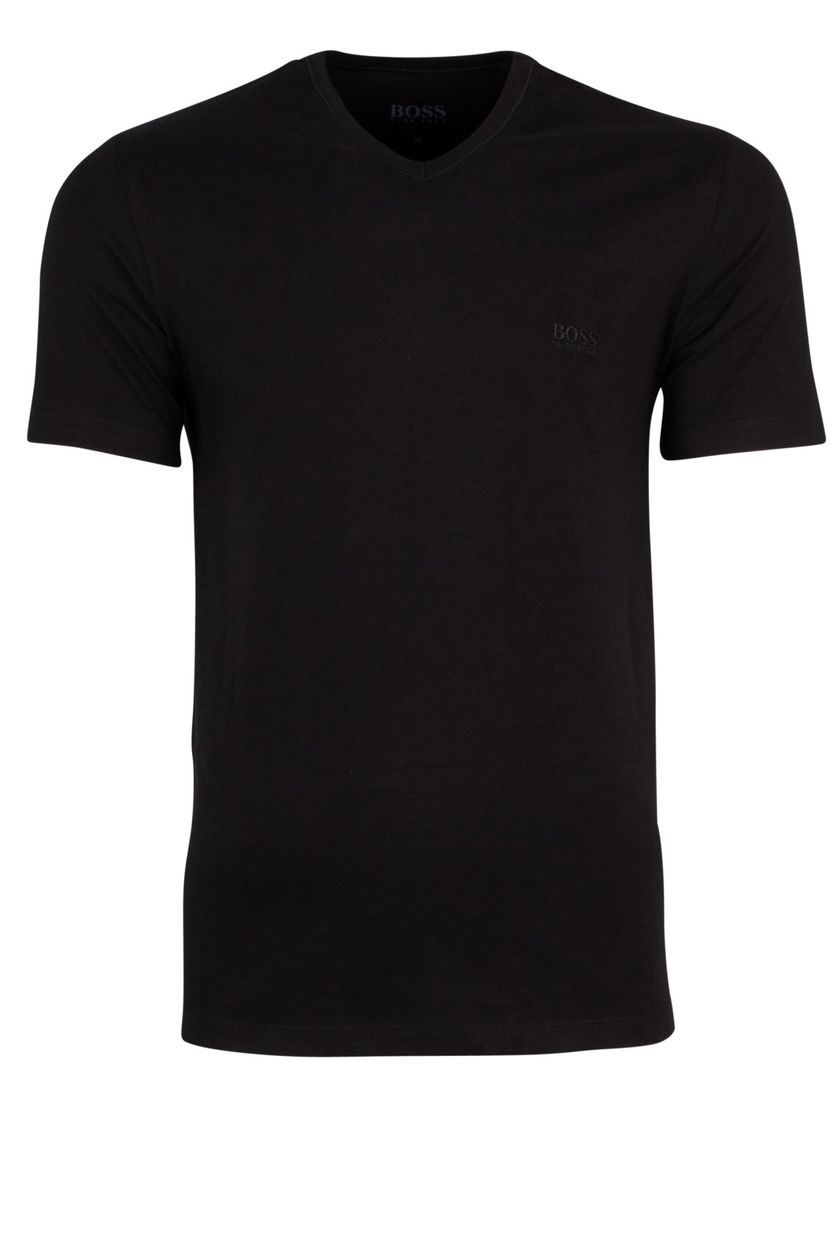 Hugo Boss t-shirt effen katoen zwart v hals 3-pack