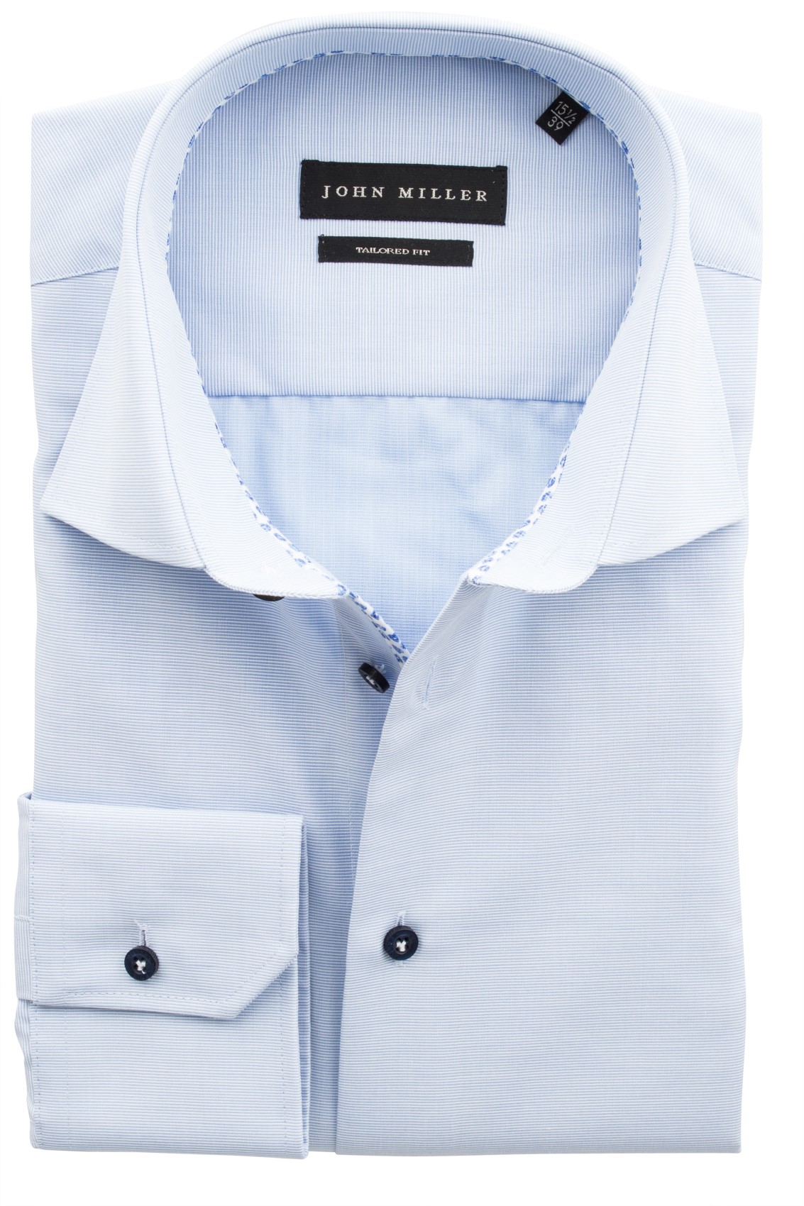 John Miller overhemd mouwlengte 7 Tailored Fit slim fit lichtblauw effen katoen