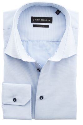 John Miller overhemd mouwlengte 7 John Miller Tailored Fit lichtblauw effen katoen slim fit 