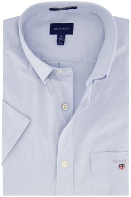 Gant Gant casual overhemd korte mouw wijde fit lichtblauw effen katoen
