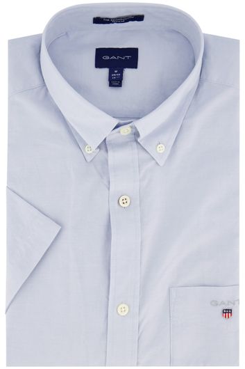 Gant casual overhemd korte mouw normale fit lichtblauw effen katoen