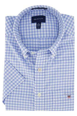 Gant Gant casual overhemd korte mouw wijde fit lichtblauw geruit katoen