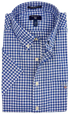 Gant Gant casual overhemd korte mouw wijde fit blauw geruit katoen
