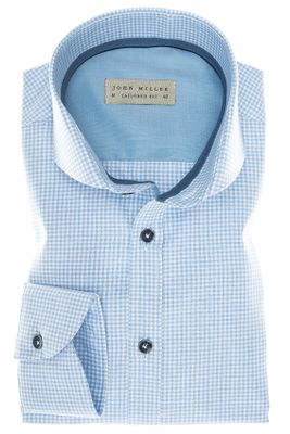 John Miller John Miller tailored fit hemd blauw ruit navy knoop