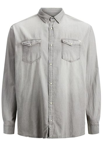 casual overhemd Jack & Jones Plus Size grijs effen denim wijde fit 
