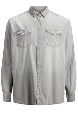 Jack & Jones casual overhemd Jack & Jones Plus Size grijs effen denim wijde fit 